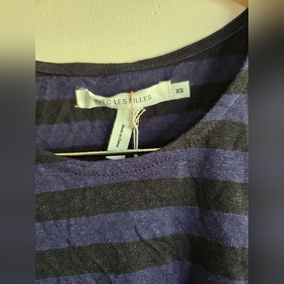Avec Les Filles, linen Blend Striped Tank, Black and Blue, Size‎ XS, NWT! - Picture 6 of 8
